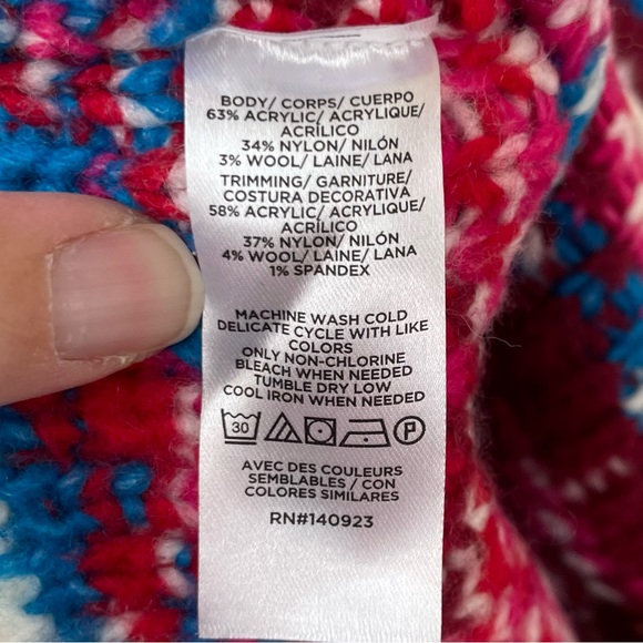 LOFT Whisper White Fair Isle Wide Sleeve Mock Neck Sweater M Medium Pink Blue - Picture 8 of 8